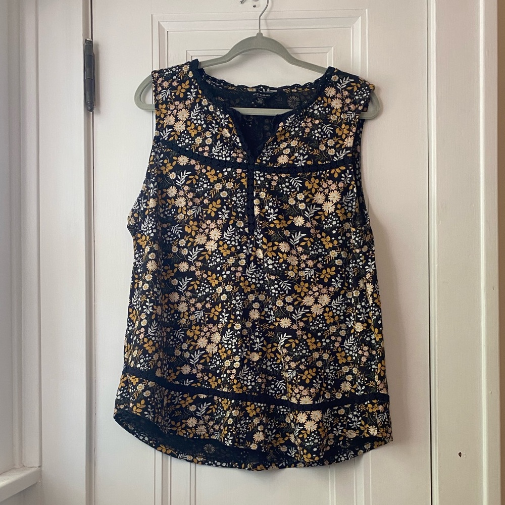 Lucky Brand black yellow floral tank top short XL